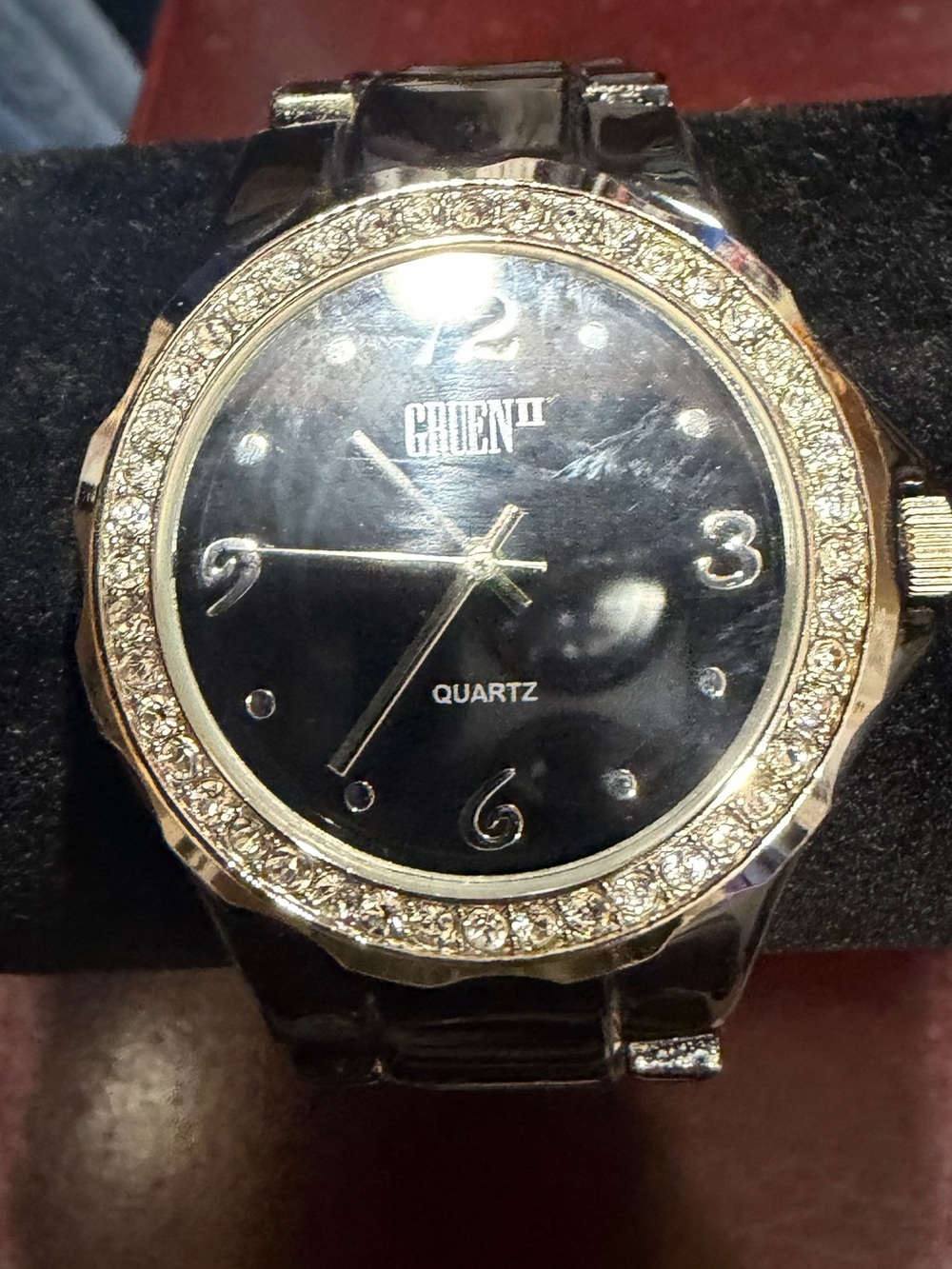 Gruen II Black and Gold Crystal Accent Bracelet Watch